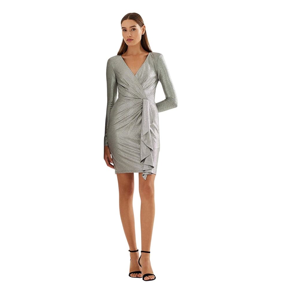 RALPH LAUREN Metallic Knit Surplice Cocktail Dress Size 6 New with Tag MSRP $298